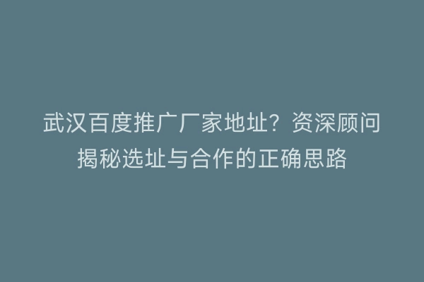 武汉百度推广厂家地址？资深顾问揭秘选址与合作的正确思路