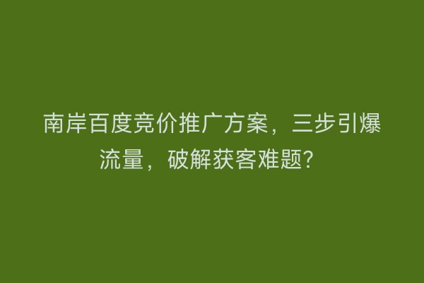 南岸百度竞价推广方案，三步引爆流量，破解获客难题？