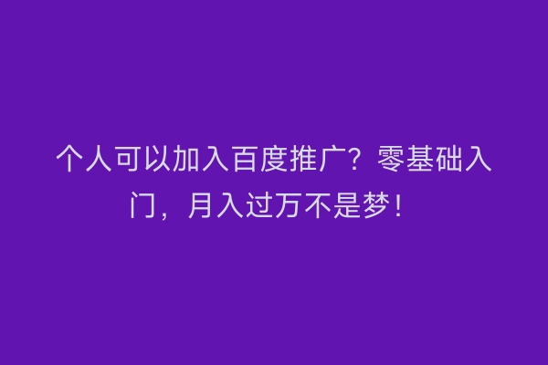 个人可以加入百度推广？零基础入门，月入过万不是梦！