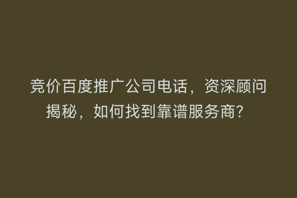竞价百度推广公司电话，资深顾问揭秘，如何找到靠谱服务商？