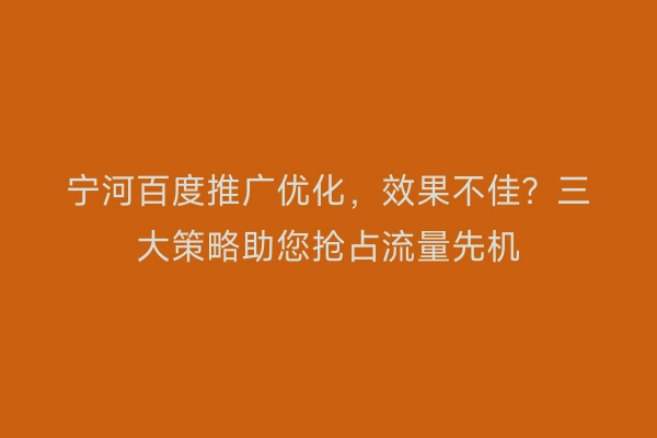 宁河百度推广优化，效果不佳？三大策略助您抢占流量先机