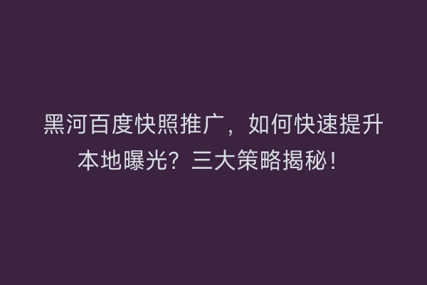 黑河百度快照推广，如何快速提升本地曝光？三大策略揭秘！