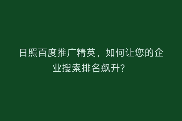 日照百度推广精英，如何让您的企业搜索排名飙升？