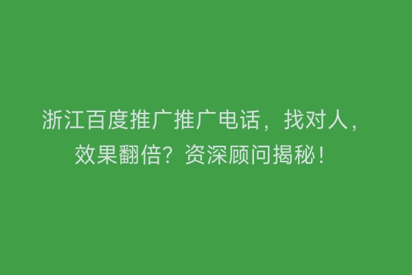 浙江百度推广推广电话，找对人，效果翻倍？资深顾问揭秘！