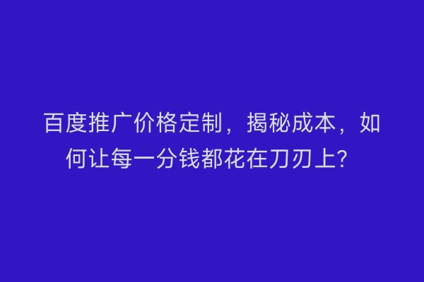 百度推广价格定制，揭秘成本，如何让每一分钱都花在刀刃上？