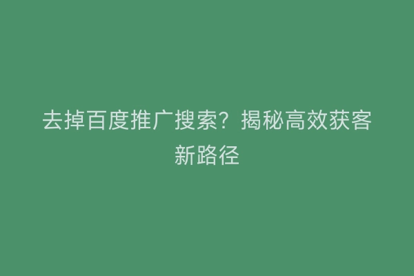 去掉百度推广搜索？揭秘高效获客新路径