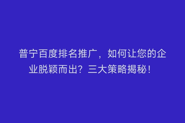 普宁百度排名推广，如何让您的企业脱颖而出？三大策略揭秘！