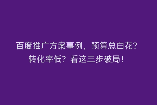 百度推广方案事例，预算总白花？转化率低？看这三步破局！