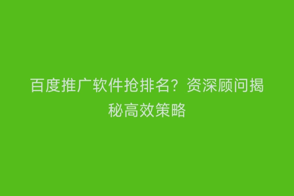百度推广软件抢排名？资深顾问揭秘高效策略