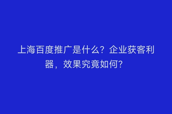 上海百度推广是什么?企业获客利器,效果究竟如何?