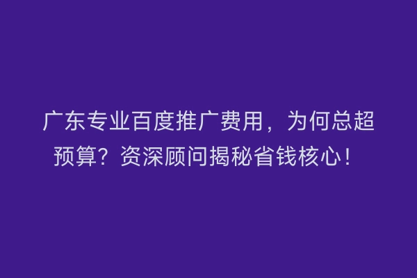 广东专业百度推广费用，为何总超预算？资深顾问揭秘省钱核心！