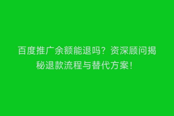 百度推广余额能退吗？资深顾问揭秘退款流程与替代方案！