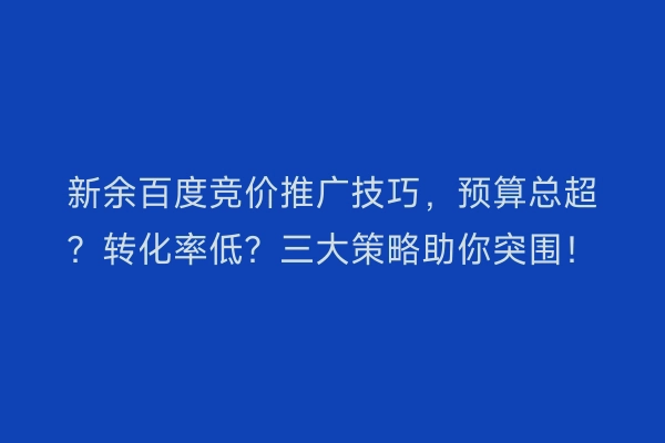新余百度竞价推广技巧，预算总超？转化率低？三大策略助你突围！