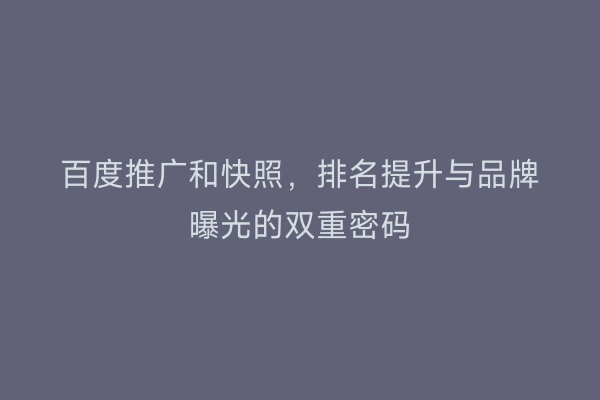 百度推广和快照，排名提升与品牌曝光的双重密码