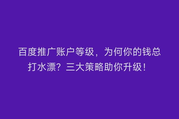 百度推广账户等级,为何你的钱总打水漂?三大策略助你升级!