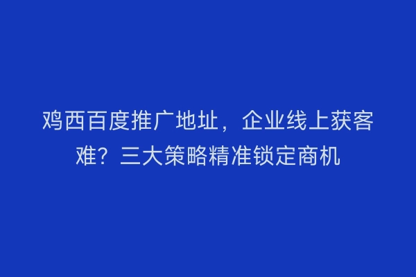 鸡西百度推广地址，企业线上获客难？三大策略精准锁定商机