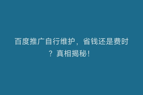 百度推广自行维护,省钱还是费时?真相揭秘!