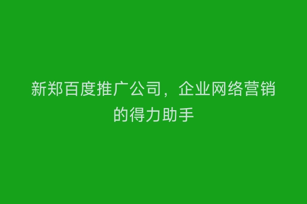 新郑百度推广公司,企业网络营销的得力助手