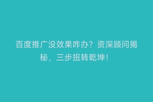 百度推广没效果咋办？资深顾问揭秘，三步扭转乾坤！