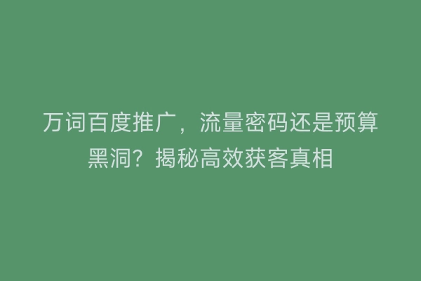 万词百度推广，流量密码还是预算黑洞？揭秘高效获客真相