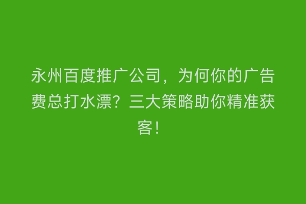永州百度推广公司，为何你的广告费总打水漂？三大策略助你精准获客！