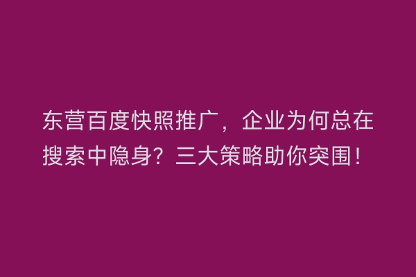 东营百度快照推广，企业为何总在搜索中隐身？三大策略助你突围！