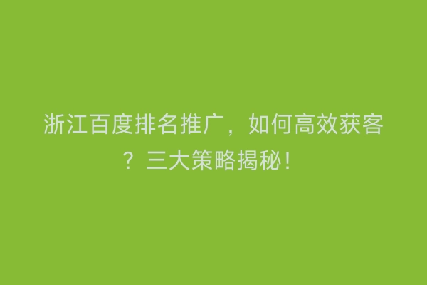 浙江百度排名推广，如何高效获客？三大策略揭秘！
