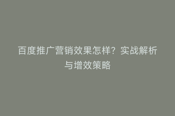 百度推广营销效果怎样？实战解析与增效策略