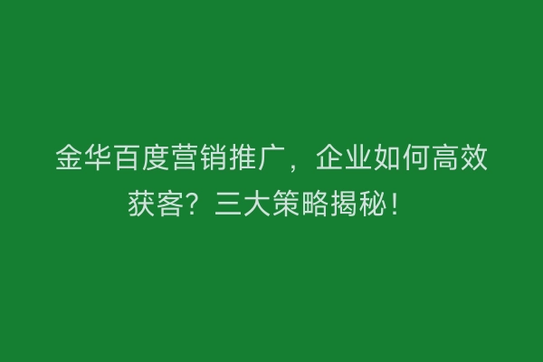 金华百度营销推广，企业如何高效获客？三大策略揭秘！
