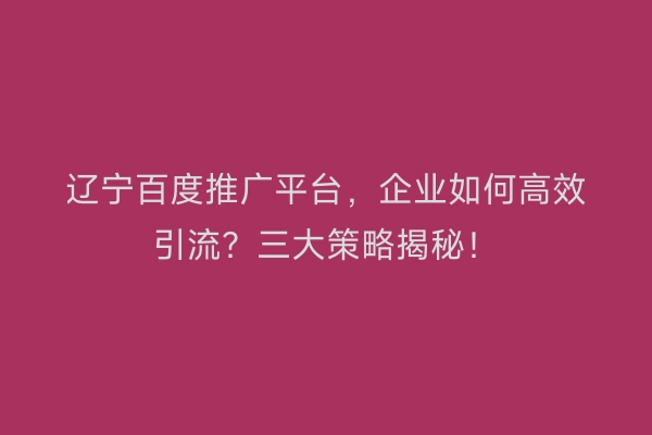 辽宁百度推广平台，企业如何高效引流？三大策略揭秘！