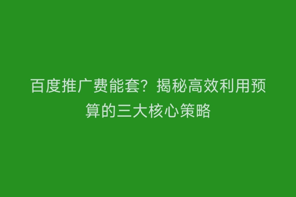 百度推广费能套？揭秘高效利用预算的三大核心策略