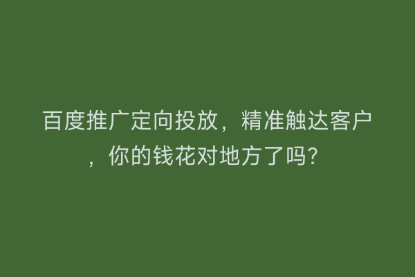 百度推广定向投放，精准触达客户，你的钱花对地方了吗？