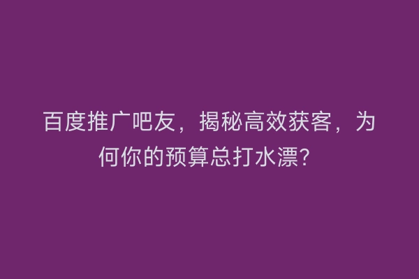 百度推广吧友，揭秘高效获客，为何你的预算总打水漂？