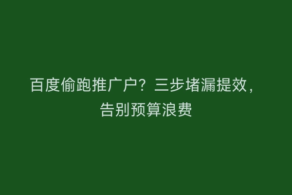 百度偷跑推广户？三步堵漏提效，告别预算浪费