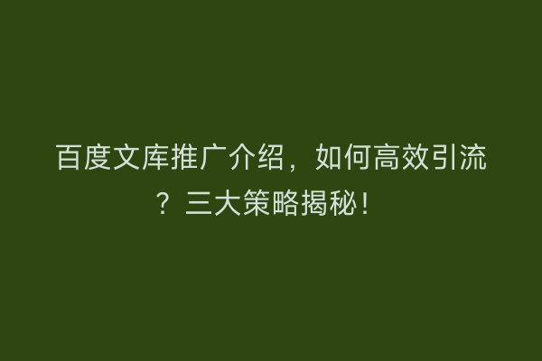 百度文库推广介绍，如何高效引流？三大策略揭秘！
