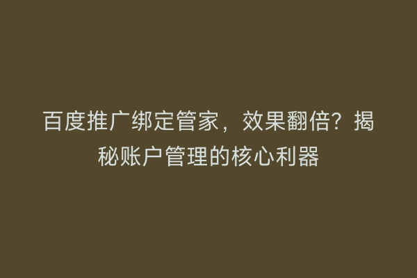 百度推广绑定管家，效果翻倍？揭秘账户管理的核心利器