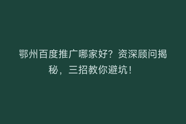 鄂州百度推广哪家好？资深顾问揭秘，三招教你避坑！