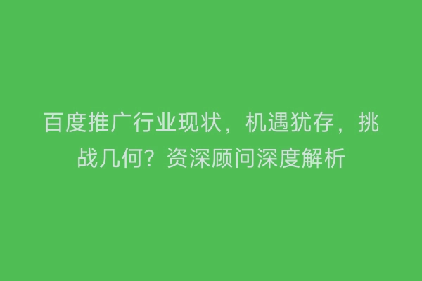 百度推广行业现状，机遇犹存，挑战几何？资深顾问深度解析