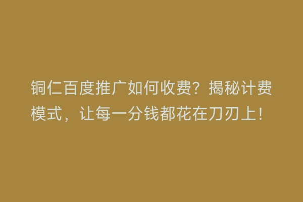 铜仁百度推广如何收费？揭秘计费模式，让每一分钱都花在刀刃上！