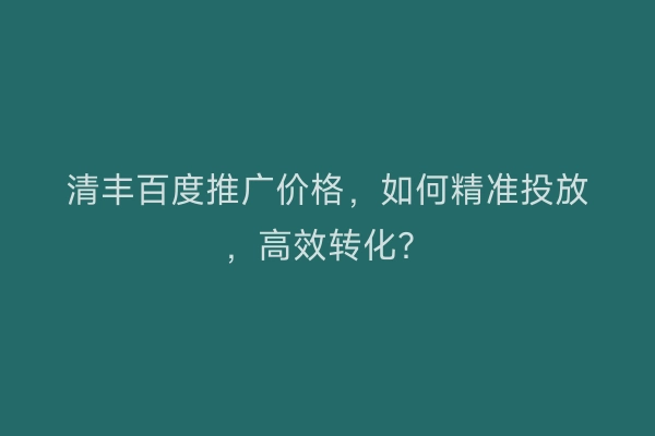 清丰百度推广价格，如何精准投放，高效转化？