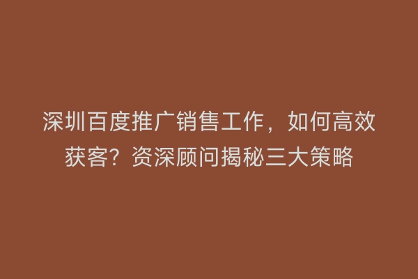 深圳百度推广销售工作，如何高效获客？资深顾问揭秘三大策略