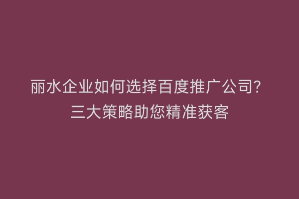 丽水企业如何选择百度推广公司？三大策略助您精准获客