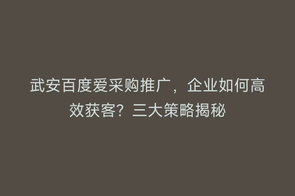 武安百度爱采购推广，企业如何高效获客？三大策略揭秘