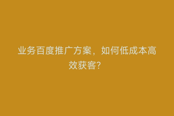 业务百度推广方案，如何低成本高效获客？