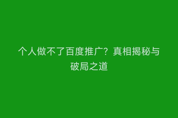 个人做不了百度推广？真相揭秘与破局之道