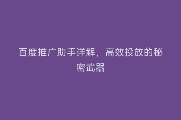 百度推广助手详解，高效投放的秘密武器