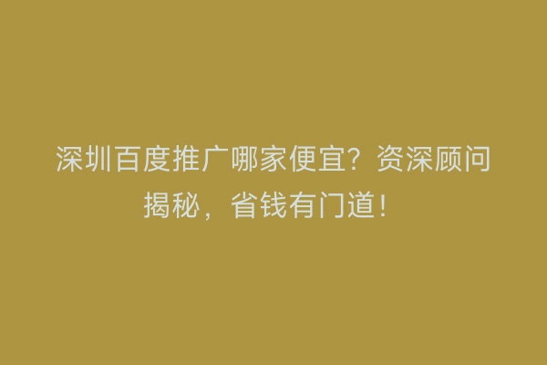 深圳百度推广哪家便宜？资深顾问揭秘，省钱有门道！