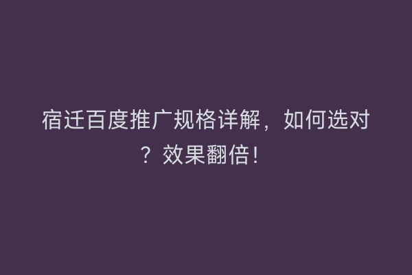 宿迁百度推广规格详解，如何选对？效果翻倍！