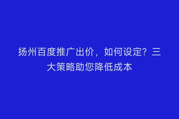扬州百度推广出价，如何设定？三大策略助您降低成本