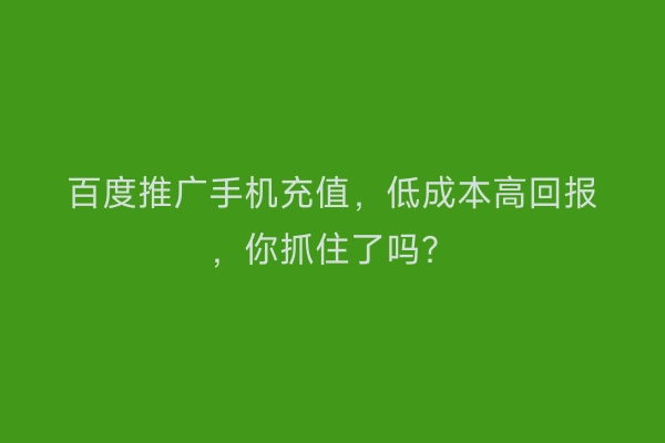 百度推广手机充值，低成本高回报，你抓住了吗？